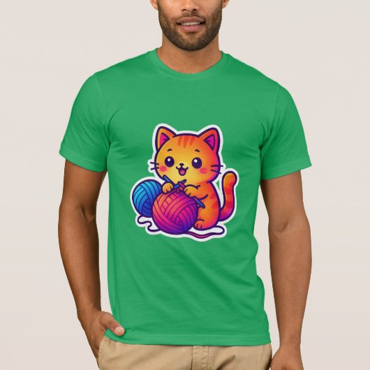 お洒落かわいい猫編み物シーン特大 Tシャツ (正面)