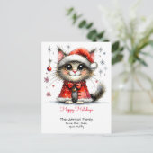 お洒落かわいい猫inサンタ帽子ハッピーホリデー ポストカード (スタンド正面)