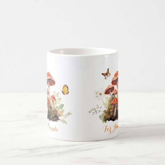 お洒落きのこ水の色パーソナライズされた名 コーヒーマグカップ (中央)