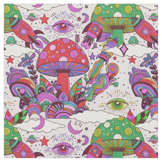 お洒落きのこ・ロケット船 ファブリック (クローズアップ)