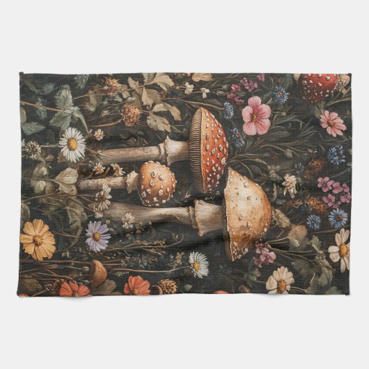 お洒落きのこ・野草植物学 キッチンタオル (横)