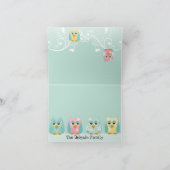 お洒落でかわいいおもしろいの渦巻のフクロウのフクロウのベビーは感謝していしています サンキューカード (内部)