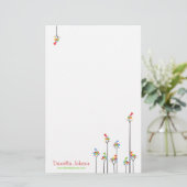 お洒落でかわいいさえずりの鳥のカラフルなおもしろいの木の点 便箋 (スタンド正面)