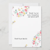 お洒落でかわいい渦巻のハートの花の木のベビーシャワー サンキューカード (裏面)