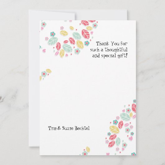 お洒落でかわいい渦巻のハートの花の木のベビーシャワー サンキューカード (裏面)