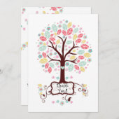 お洒落でかわいい渦巻のハートの花の木のベビーシャワー サンキューカード (正面/裏面)