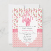お洒落でガーリーな花のピンクのバレリーナの誕生日 招待状 (正面)