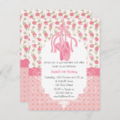 お洒落でガーリーな花のピンクのバレリーナの誕生日 招待状 (正面/裏面)