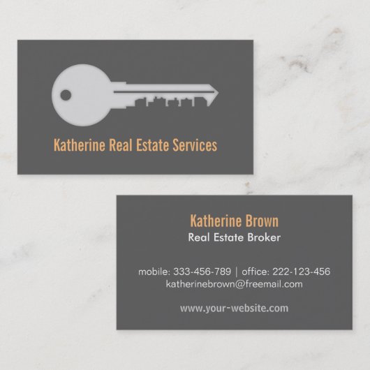 お洒落でモダンな家の鍵の不動産の名刺 名刺 (正面/裏面)
