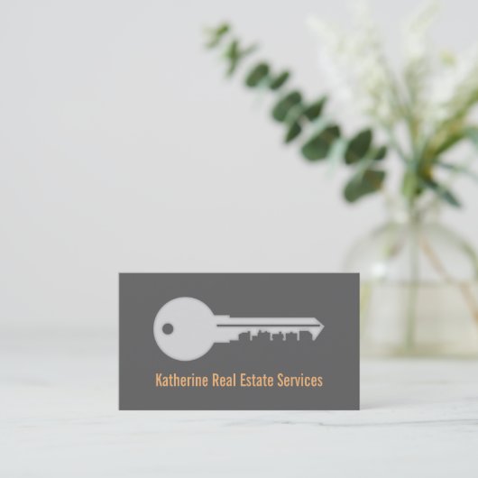 お洒落でモダンな家の鍵の不動産の名刺 名刺 (スタンド正面)