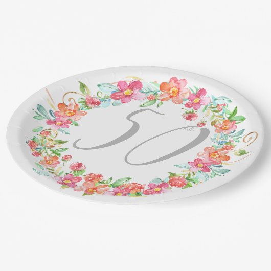 お洒落でモダンな誕生日の花の園遊会 ペーパープレート (アングル)