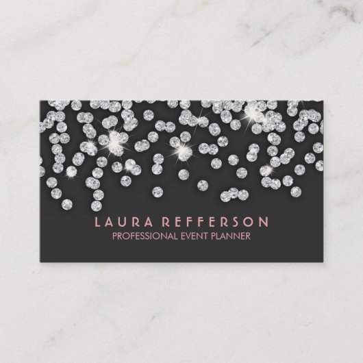 お洒落でモダンな銀製のダイヤモンド 名刺 (正面)