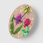 お洒落で色彩の鮮やかな花および蜂の時計 ラウンド壁時計 (傾斜)