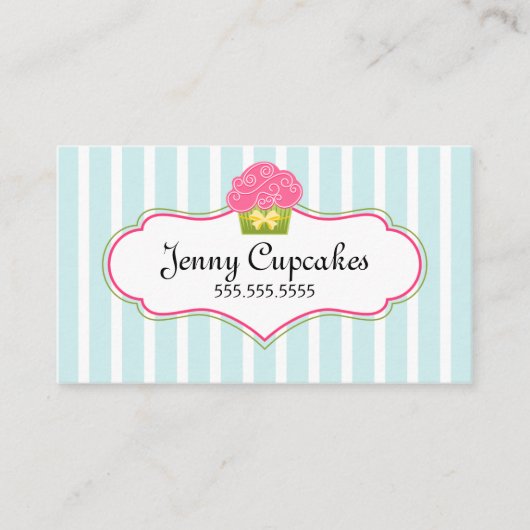 お洒落で青いカップケーキのベーカリー 名刺 (正面)