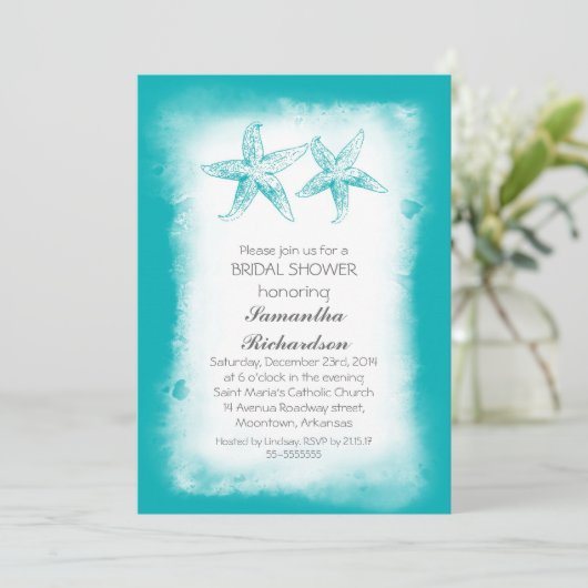お洒落で青いビーチのブライダルシャワー招待状 招待状 (スタンド正面)