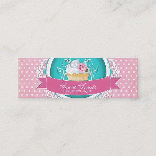お洒落で、エレガントなカップケーキのベーカリーのラベル スキニー名刺 (正面)