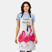 お洒落とピカラフルンク・フラミンゴ エプロン (着用した状態)