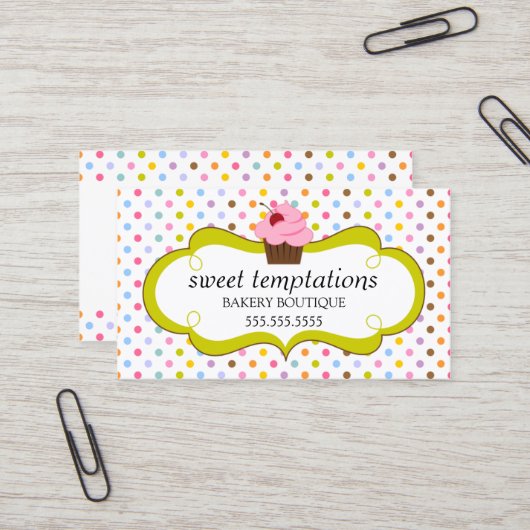 お洒落なさくらんぼのカップケーキのベーカリー 名刺 (正面/裏面インサイチュ)