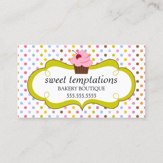 お洒落なさくらんぼのカップケーキのベーカリー 名刺 (正面)