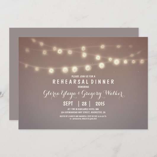 お洒落なひもはリハーサルの夕食の招待をつけます 招待状 (正面/裏面)