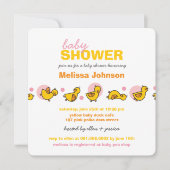 お洒落なアヒルのピンクの点の女の赤ちゃんのシャワーの招待 招待状 (正面)