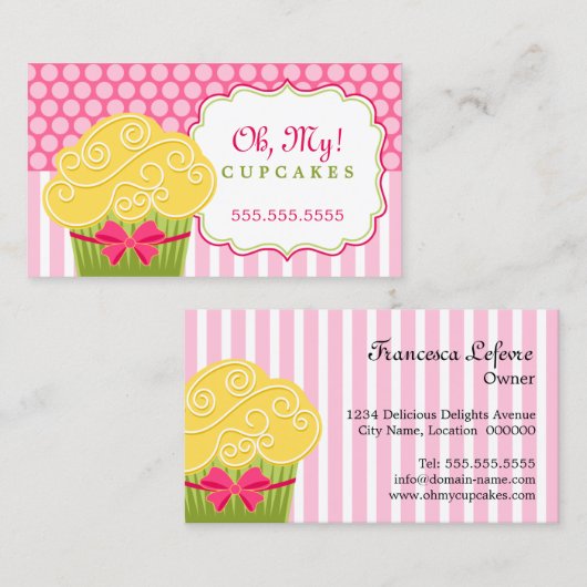 お洒落なカップケーキのベーカリー 名刺 (正面/裏面)