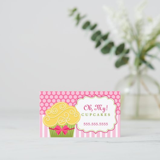 お洒落なカップケーキのベーカリー 名刺 (スタンド正面)