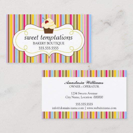 お洒落なカップケーキのベーカリー 名刺 (正面/裏面)