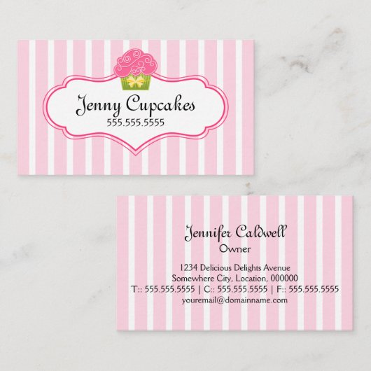 お洒落なカップケーキのベーカリー 名刺 (正面/裏面)