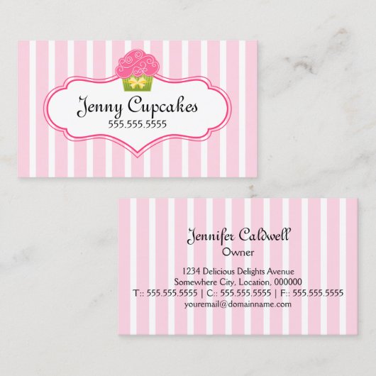 お洒落なカップケーキのベーカリー 名刺 (正面/裏面)