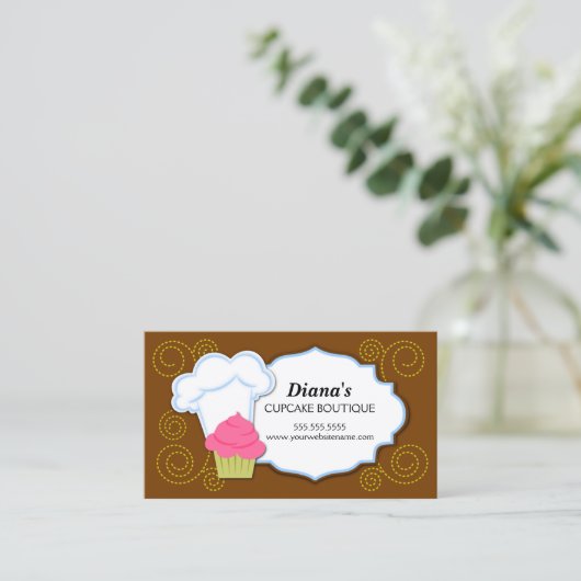 お洒落なカップケーキ及び渦巻のベーカリー 名刺 (スタンド正面)