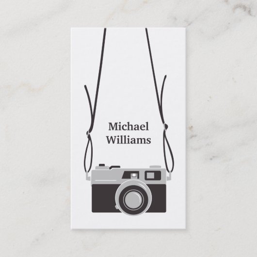 お洒落なカメラおよび吊り鎖のカメラマンの垂直 名刺 (正面)