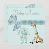 お洒落なキリンの青い男の赤ちゃんのシャワー 招待状 (正面/裏面)