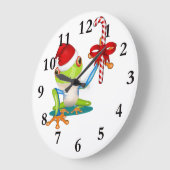 お洒落なクリスマスのカエルおよびキャンディ・ケーンの柱時計 ラージ壁時計 (傾斜)