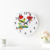 お洒落なクリスマスのカエルおよびキャンディ・ケーンの柱時計 ラージ壁時計 (ホーム)