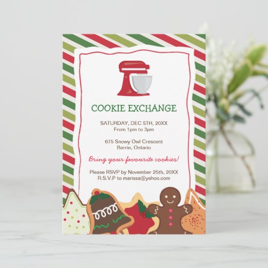 お洒落なクリスマスのクッキー交換招待 招待状 (スタンド正面)