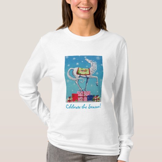 お洒落なクリスマスの馬の休日のワイシャツ Tシャツ (正面)