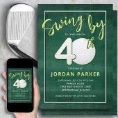 お洒落なグリーンの40歳の誕生日ゴルフテーマ「Swing By」 招待状