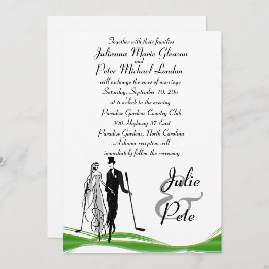 お洒落なゴルフをするカップルの結婚式招待状 招待状 (正面/裏面)