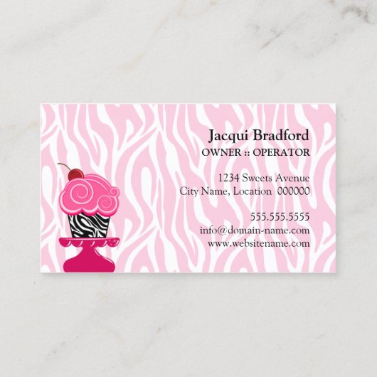 お洒落なシマウマのカップケーキのベーカリー 名刺 (裏面)