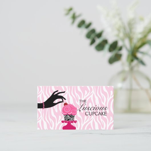 お洒落なシマウマのカップケーキのベーカリー 名刺 (スタンド正面)