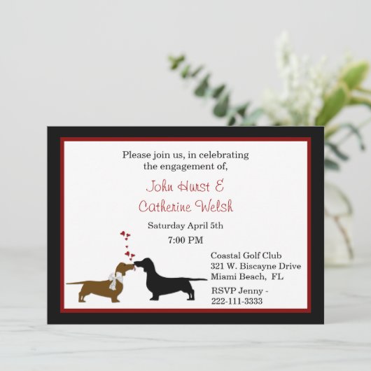 お洒落なダックスフントの婚約パーティの招待状 招待状 (スタンド正面)