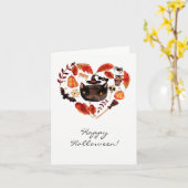 お洒落なハローウィンパーティの黒猫の水彩画 カード (黄色い花)