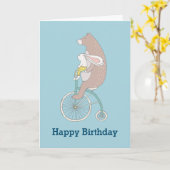 お洒落なバニーおよびくまのハッピーバースデー カード (黄色い花)