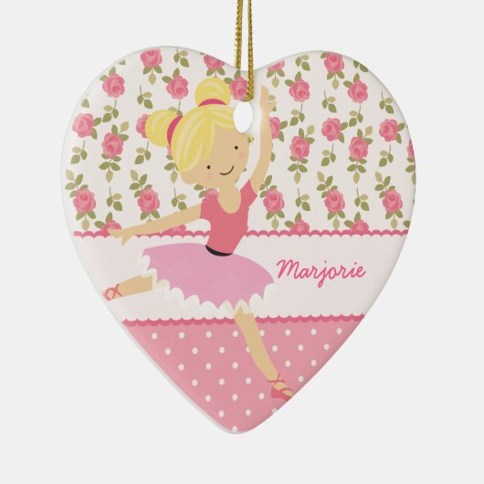 お洒落なバレリーナの花のピンクのガーリーなパーソナライズ セラミックオーナメント (右)