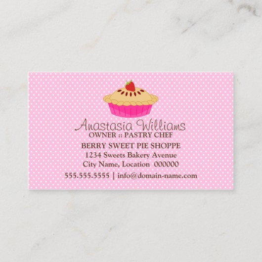お洒落なパイベーカリーのピンク 名刺 (裏面)