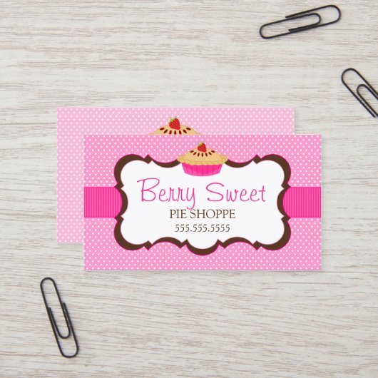 お洒落なパイベーカリーのピンク 名刺 (正面/裏面インサイチュ)