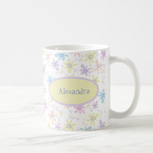 お洒落なパステル調の花 コーヒーマグカップ