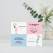 お洒落なピンクおよび青色児のシャワーの招待状 招待状 (スタンド正面)