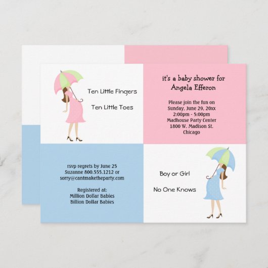 お洒落なピンクおよび青色児のシャワーの招待状 招待状 (正面/裏面)